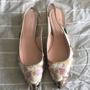 Kate Spade Gold Embroidered Slingback Flats